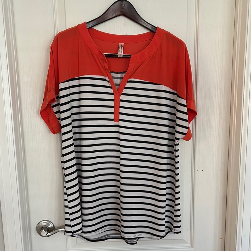 Women's Striped Top with Red Accents